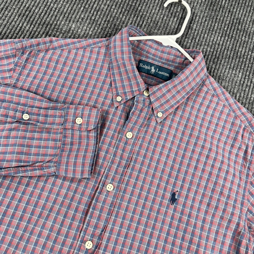 Ralph Lauren Shirt Mens XL Extra Large Red Blue Plaid Long Sleeve Button Down
